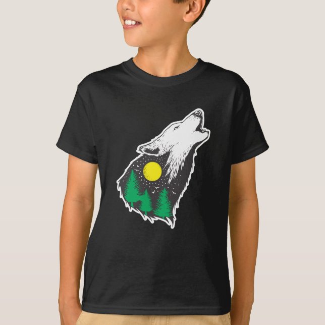 Howling Wolf Moon Forest T-Shirt (Vorderseite)
