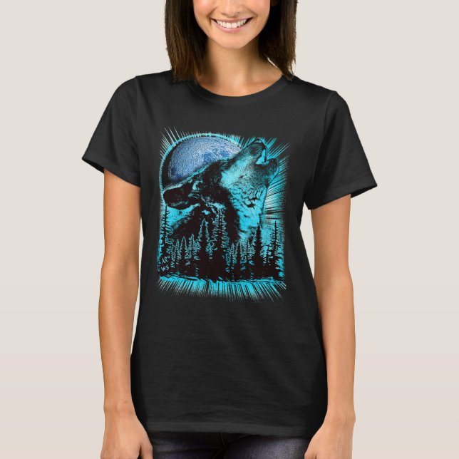 Howling Wolf Moon Pine Forest Cool T-Shirt (Vorderseite)
