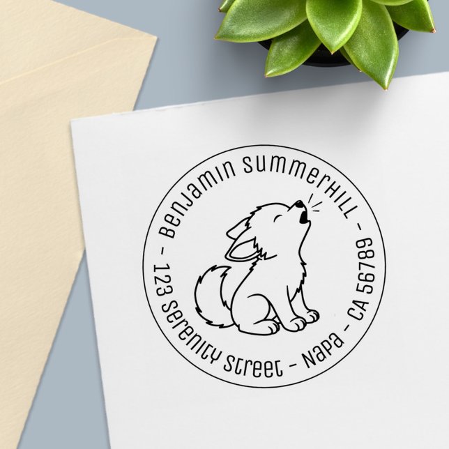 Howling Wolf Pup Round Address Permastempel (Von Creator hochgeladen)