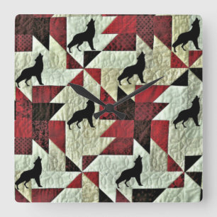 Howling Wolf Quilt Quadratische Wanduhr