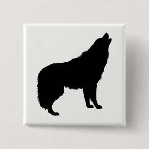 Howling Wolf Silhouette Button