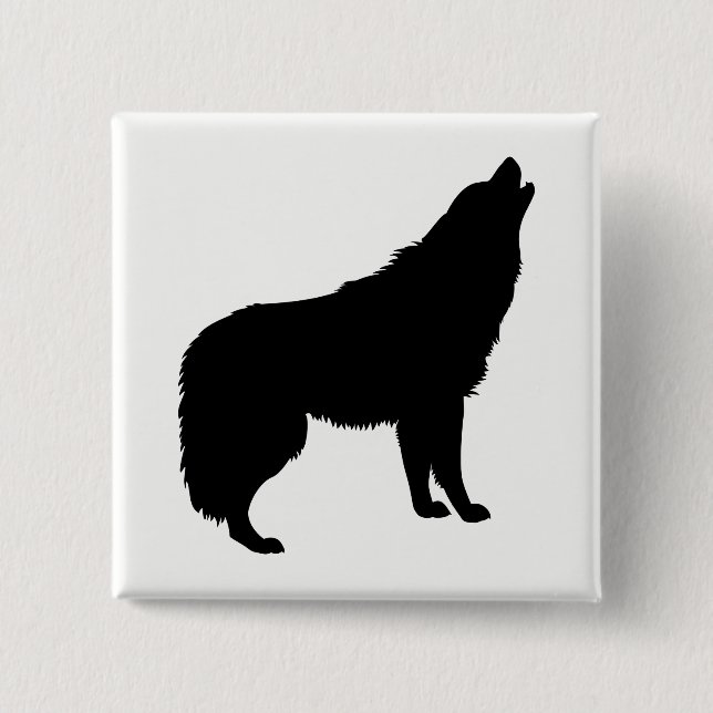 Howling Wolf Silhouette Button (Vorderseite)