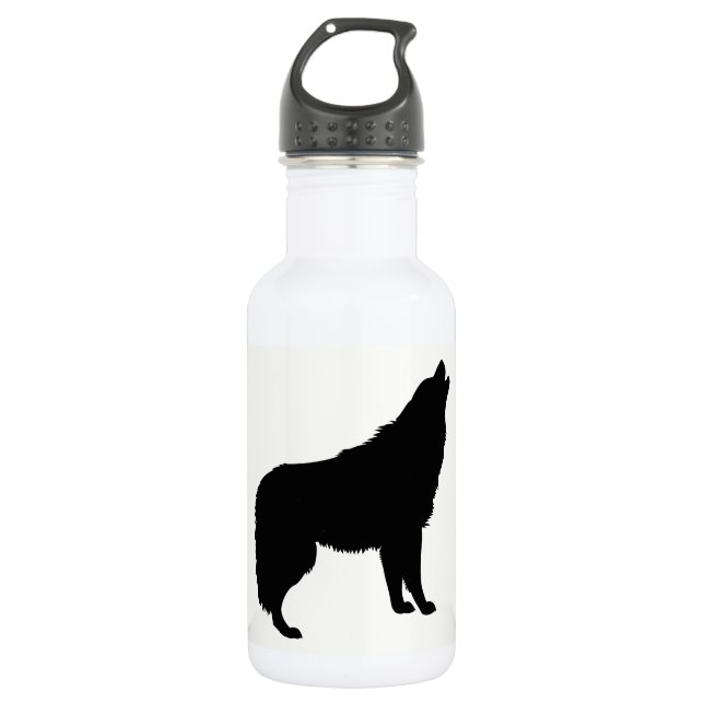 Howling Wolf Silhouette Edelstahlflasche (Vorderseite)