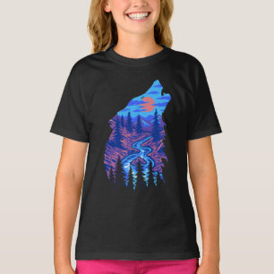 Howling Wolf Silhouette Forest River Landschaft T-Shirt