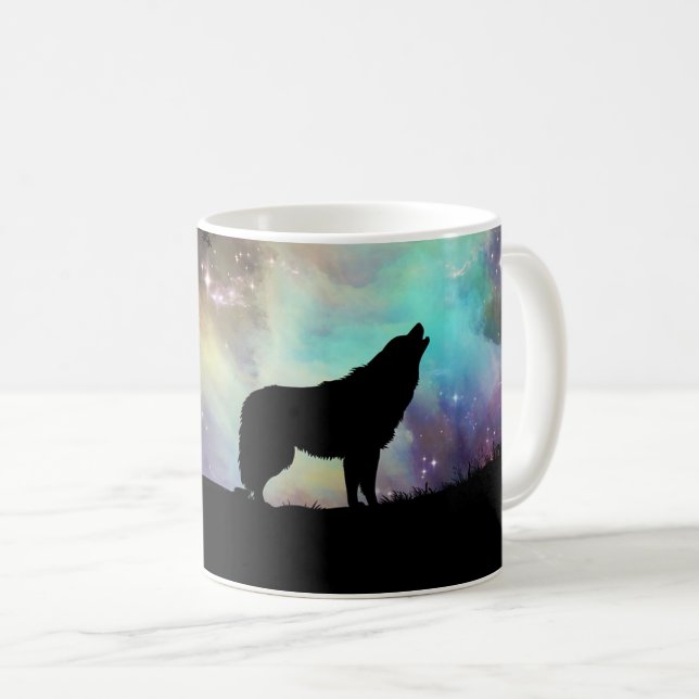 Howling Wolf Silhouette Kaffee Tasse (VorderseiteRechts)