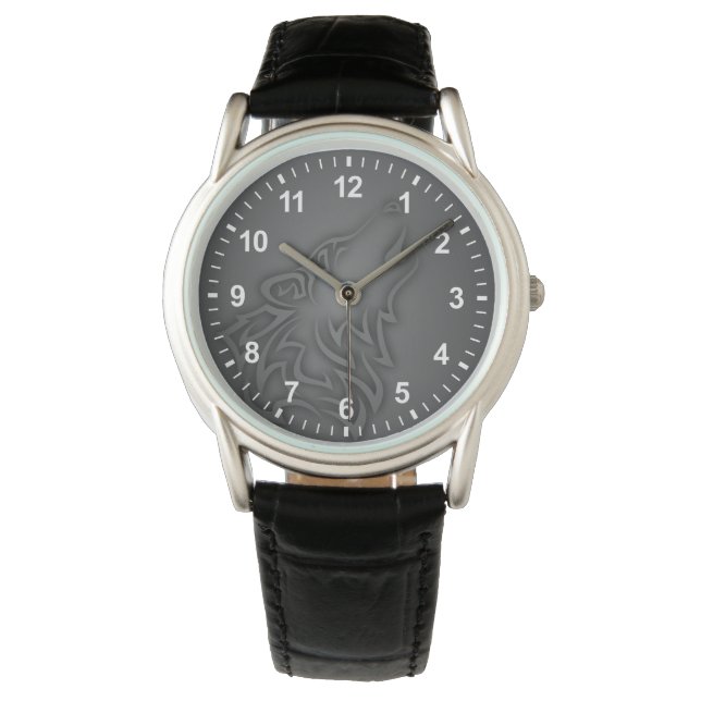 Howling Wolf Stammes schwarze Zahlen Armbanduhr (Vorderseite)