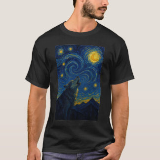 Howling Wolf Starry Night – Van Gogh Style Art T-Shirt
