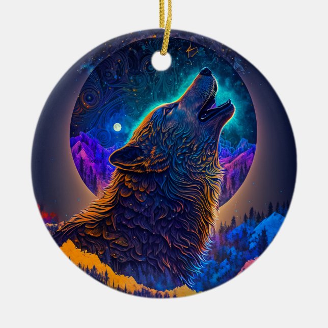 Howling Wolf Surreal Fantasy Keramik Ornament (Vorne)
