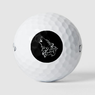 Howling Wolf Tribal Black und Silver Golfball