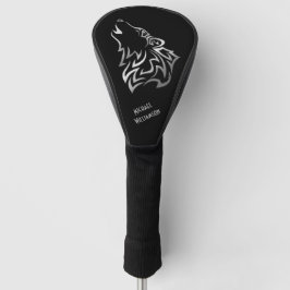 Howling Wolf Tribal Black und Silver Monogram Golf Headcover