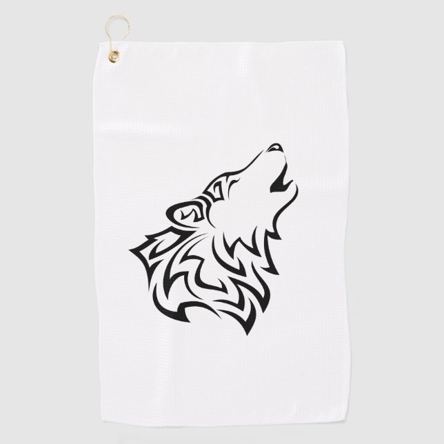 Howling Wolf Tribal Golfhandtuch (Vorderseite)