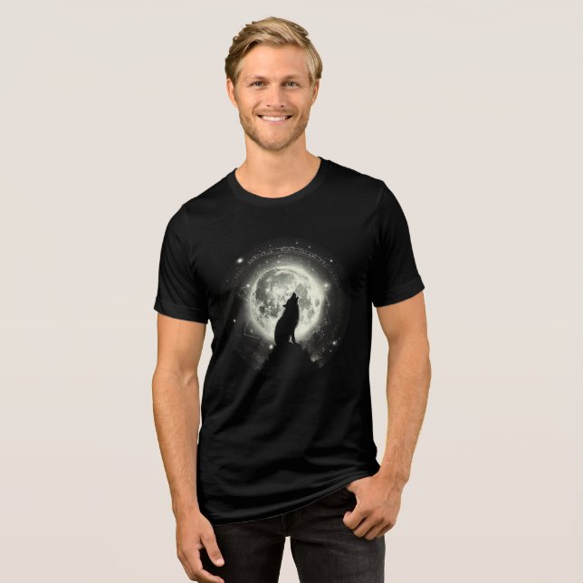 Howling Wolf Under Cosmic Moon Tri-Blend Shirt (Vorderseite voll)
