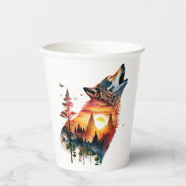 Howling Wolf verdoppeln Sonnenuntergang Pappbecher