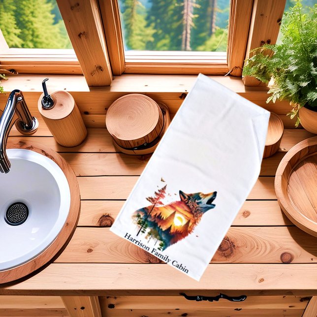 Howling Wolf verdoppeln Sonnenuntergang personalis Handtuch (Von Creator hochgeladen)