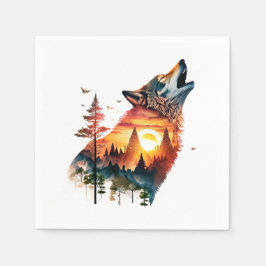 Howling Wolf verdoppeln Sonnenuntergang Serviette