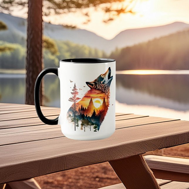 Howling Wolf verdoppeln Sonnenuntergang Tasse (Von Creator hochgeladen)