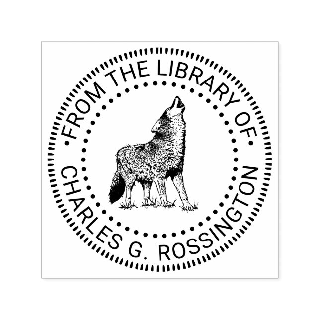 Howling Wolf Vintag Zeichnend Bibliotheksname Permastempel (Design)