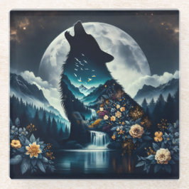 Howling Wolf | Vollmond Ai Art Glasuntersetzer