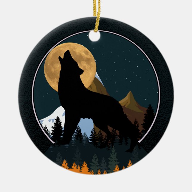 Howling Wolf Vollmond Keramik Ornament (Vorne)