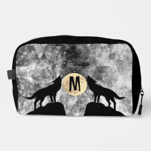 Howling Wolf Vollmond Schwarz-weißes Monogramm Waschbeutel
