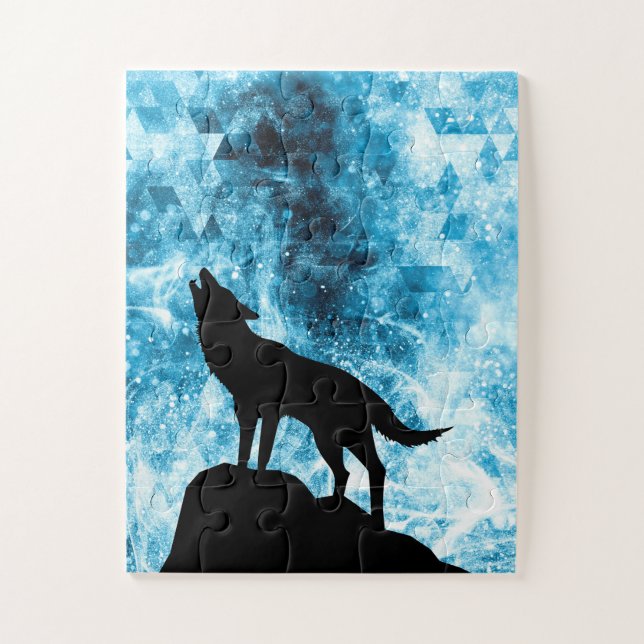 Howling Wolf Winter schneeblauer Rauch Abstrakt (Vertikal)
