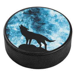 Howling Wolf Winter schneeblauer Rauch Abstrakt Eishockey Puck