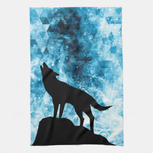 Howling Wolf Winter schneeblauer Rauch Abstrakt Geschirrtuch
