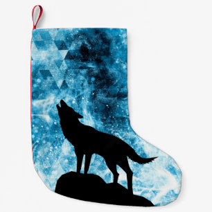 Howling Wolf Winter schneeblauer Rauch Abstrakt Kleiner Weihnachtsstrumpf