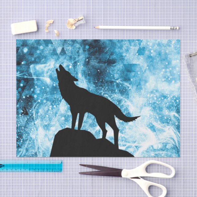 Howling Wolf Winter schneeblauer Rauch Abstrakt Seidenpapier (Handwerk)