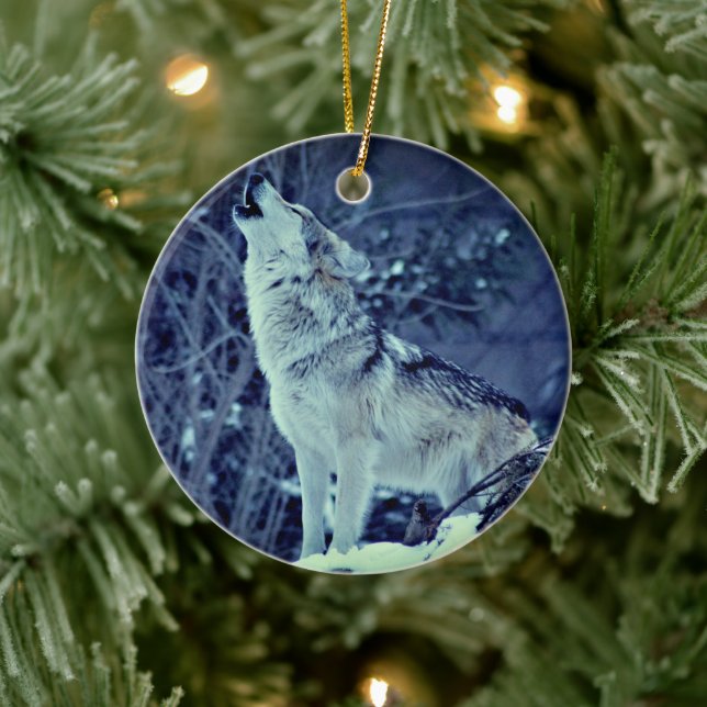 Howling Wolf Winterwald Keramik Ornament (Baum)
