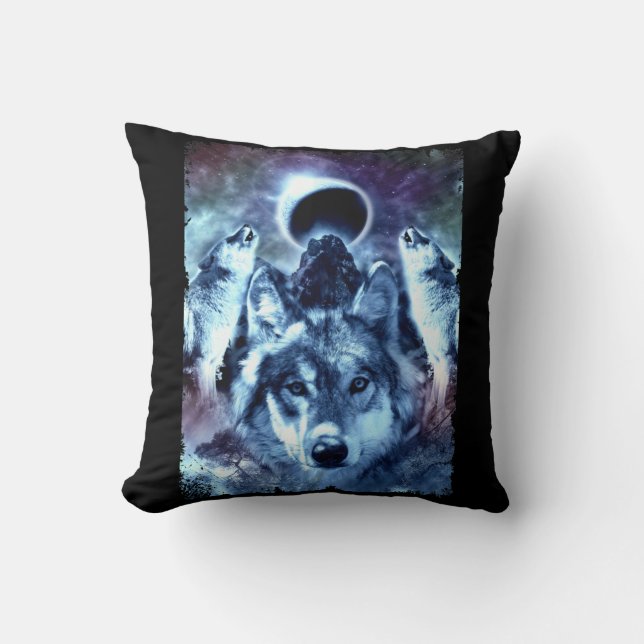 Howling Wolves Moon Winter Wolf Kissen (Vorderseite)