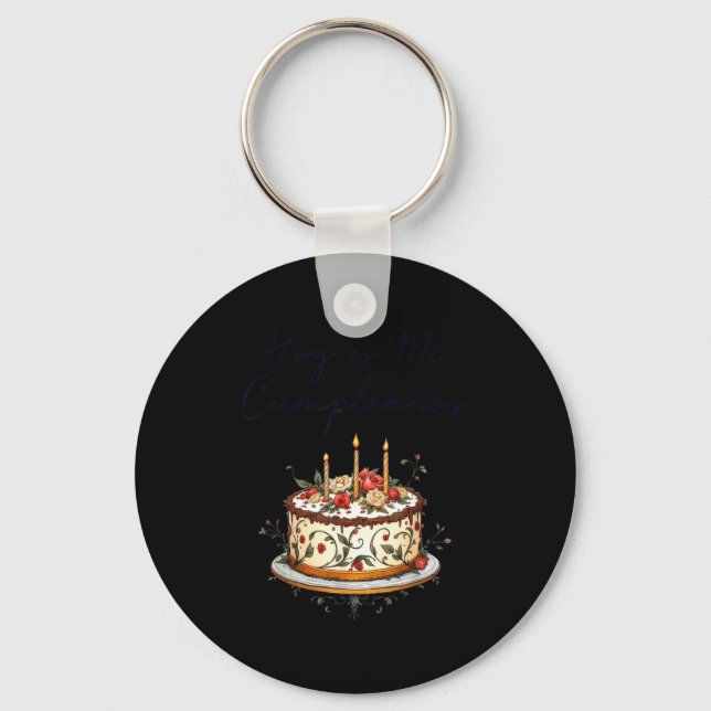 Hoy Es Mi Cumpleaños Con Cake Spanish Birthday Gif Schlüsselanhänger (Vorderseite)