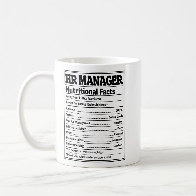 HR Manager Nutritional Facts Funny Office Gift Kaffeetasse (Links)