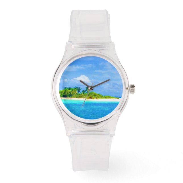 Hright Blue Sky Tropical Island Armbanduhr (Vorderseite)