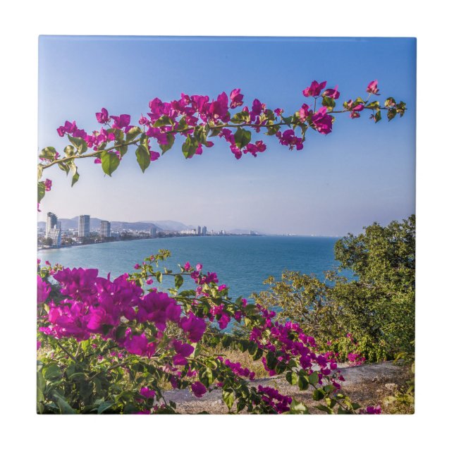 Hua Hin Skyline aus Khao Takiab Temple Geschenk Po Fliese (Vorderseite)