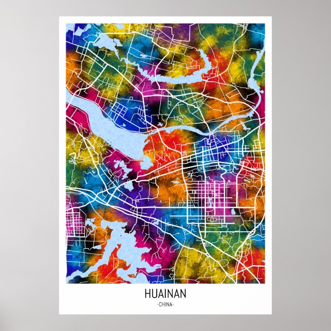 Huainan China Stadtplan Poster (Vorne)