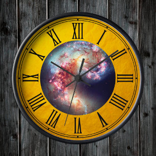 Hubble & Antennae-Galaxien 2 - Weltraum / Gold  Runde Wanduhr