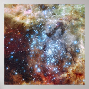 Hubble beobachtet Sternhaufen auf einem Kollisions Poster