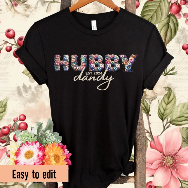 Hubby Est Jahr Personalisierte Hubby-Floral Alphab T-Shirt (Von Creator hochgeladen)