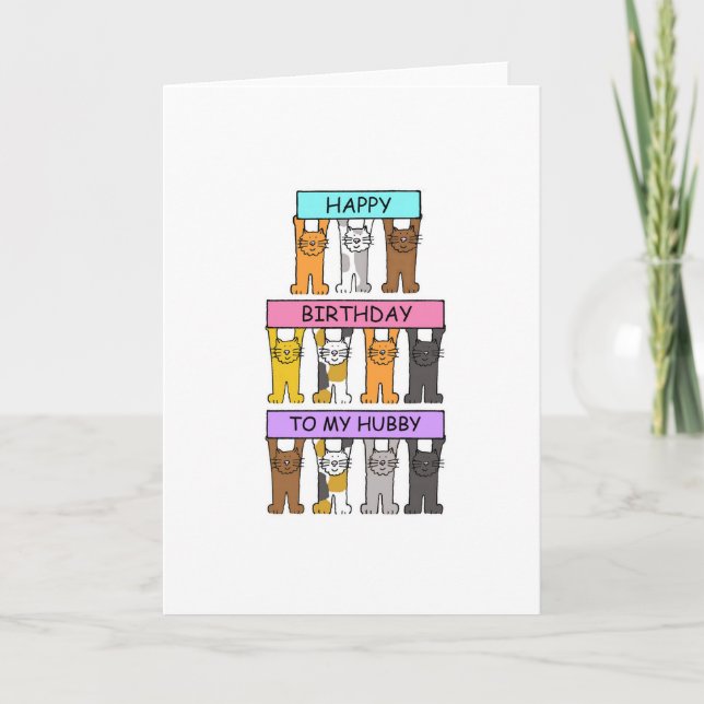 Hubby Happy Birthday Cartoon Cats Karte (Vorderseite)