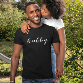 Hubby Modern White Script Black Mens T-Shirt