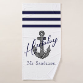 Hubby Nautical White and Navy Blue Anchor Beach Badehandtuch