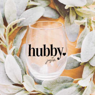 HUBBY   Personalisiert Name Newlyweds Weinglas Ohne Stiel