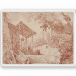 Hubert Robert: Bauernhof mit zwei Figuren von eine Aufkleber