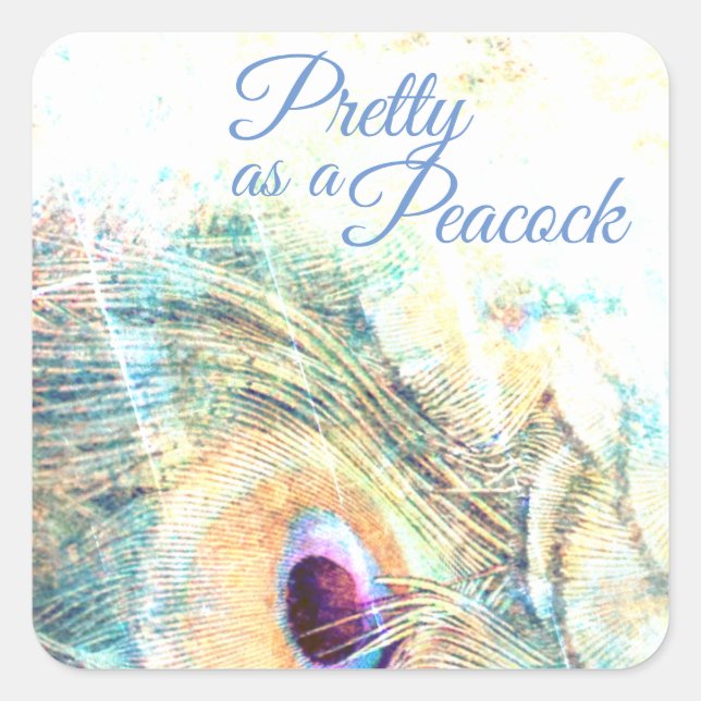 Hübsch als Pfauenpastel lila blau Quadratischer Aufkleber (Vorderseite)