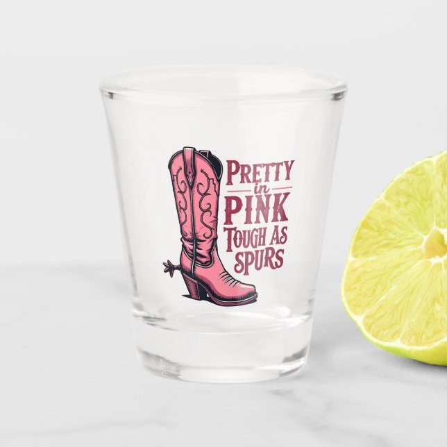 Hübsch als Spurs Cowgirl Boot Western Schnapsglas (Vorderseite)