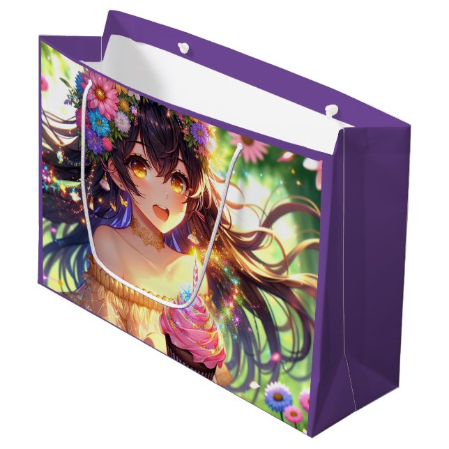 Hübsch Anime Girl Birthday Große Geschenktüte (Vorderseite Schrägansicht)