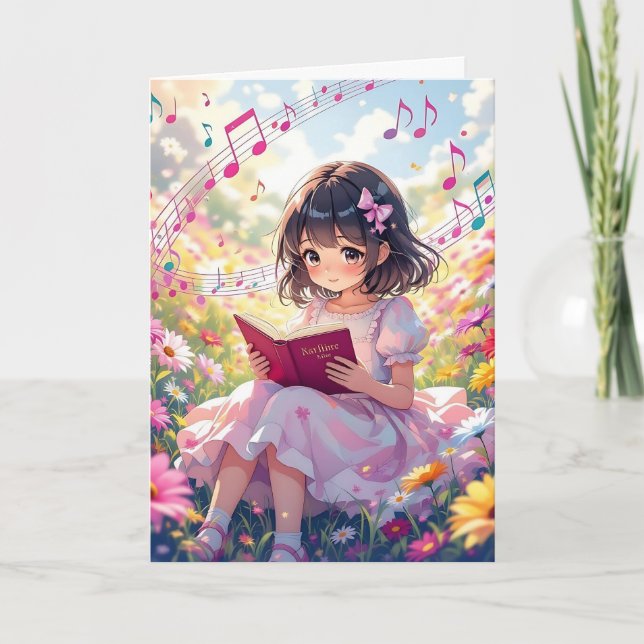 Hübsch Anime Girl Reading | Farbseite zum Geburtst Karte (Vorderseite)