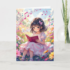 Hübsch Anime Girl Reading | Farbseite zum Geburtst Karte