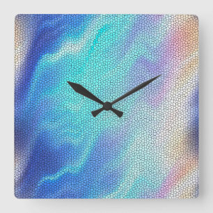 Hübsch Aqua Blue Lila Pastel Mosaic Tiles Quadratische Wanduhr